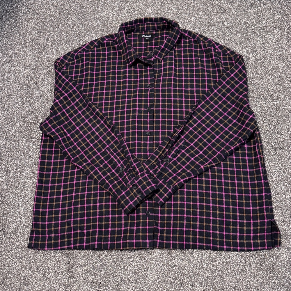 Madewell Westlake Cotton Flannel Long Sleeve Button Up Stoppard Plaid Size Large
